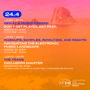 Infographic flyer with information on AFEM's activities at IMS Ibiza on Thursday 24 April 2025